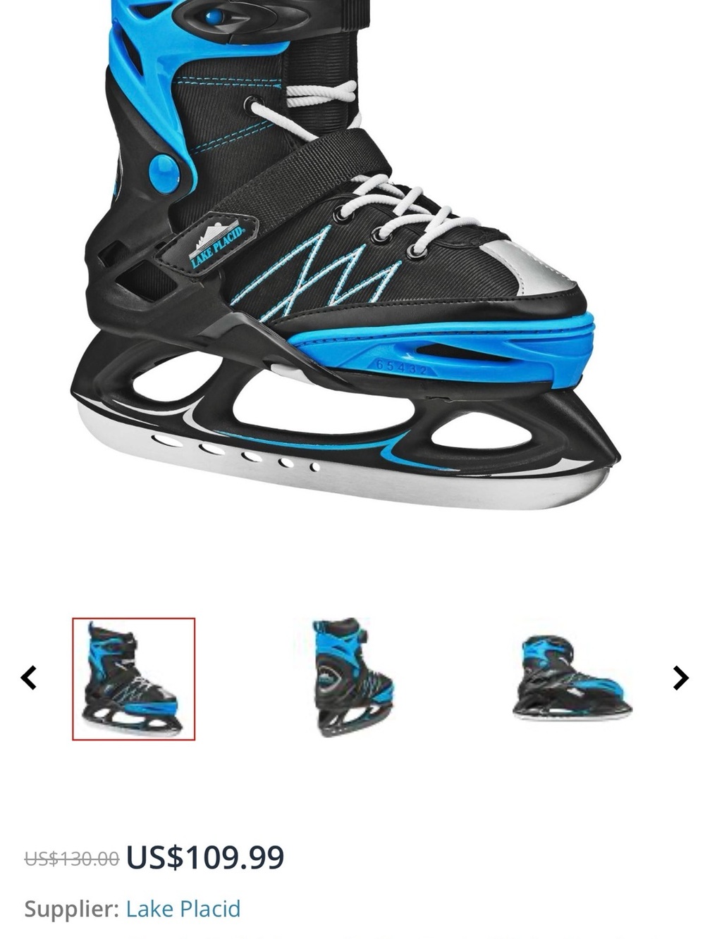 Lake Placid Kids Adjustable Ice Skates - Black & Blue Size 3.5